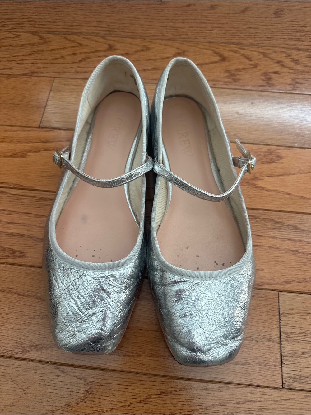 J Crew Quinn Metallic Silver Mary Jane Flats